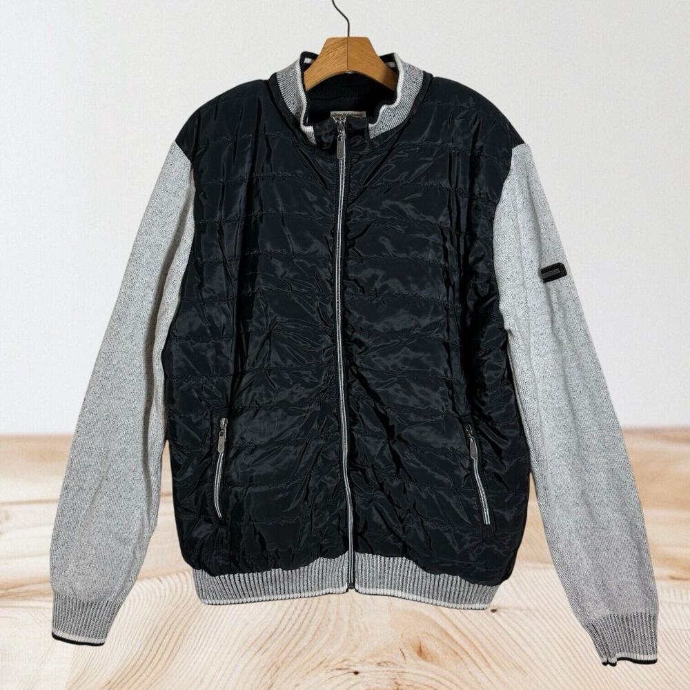 Scott James England Bomber Jacket Sz XL Mens Quilted Full Zip Black Gray Sleeves